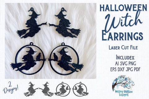 Halloween Witch Earring File for Glowforge or Laser Cutter SVG Wispy Willow Designs 