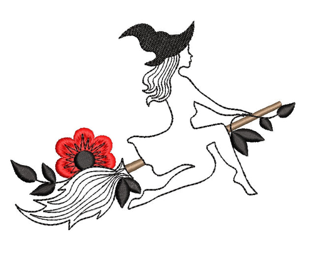 Halloween Witch embroidery design, Witch on a broomstick embroidery, 4 sizes, instant download. Embroidery/Applique DESIGNS ArtEMByNatalia 