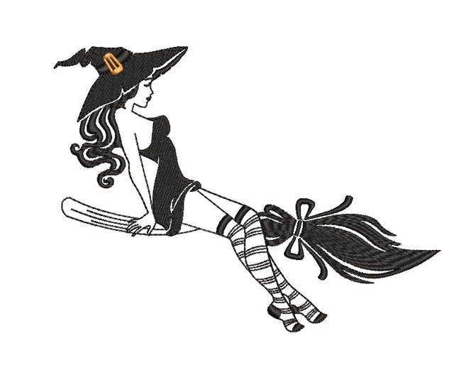Halloween Witch embroidery design, Witch on a broomstick embroidery, 4 sizes, instant download. Embroidery/Applique DESIGNS ArtEMByNatalia 