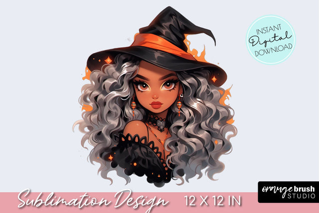 Halloween Witch Girl Sublimation PNG Fashion Clipart Sublimation OrangeBrushStudio 