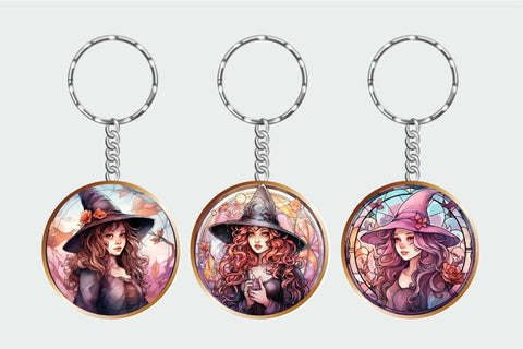 Halloween Witch Keychain Sublimation Bundle, Stained Glass Style Sublimation OrangeBrushStudio 