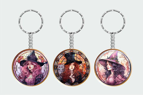 Halloween Witch Keychain Sublimation Bundle, Stained Glass Style Sublimation OrangeBrushStudio 