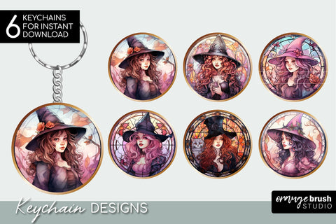 Halloween Witch Keychain Sublimation Bundle, Stained Glass Style Sublimation OrangeBrushStudio 