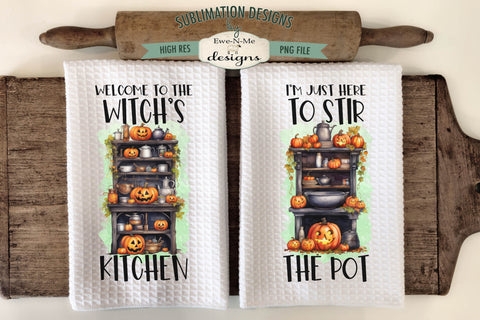 Halloween Witch Kitchen Towel Sublimation Designs | Stir The Pot | Witchs Kitchen Sublimation Ewe-N-Me Designs 