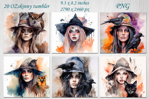 Halloween witch tumbler wrap, 20 oz skinny tumbler sublimation Sublimation AnastasiyaArtDesign 