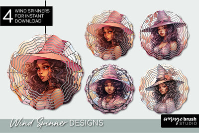 Halloween Witch Wind Spinner Sublimation Stained Glass Sublimation OrangeBrushStudio 