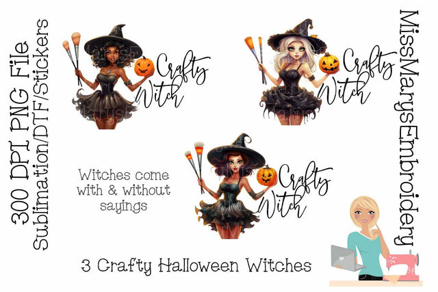 Halloween Witches PNG | Halloween Sublimation | Crafty Witch Clipart | Stickers | Sublimation MissMarysEmbroidery 