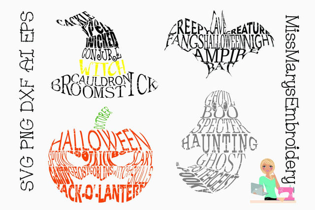 Halloween Word Art Shapes SVG MissMarysEmbroidery 