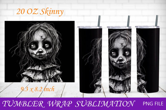 Halloween wrap, Horror 20 oz tumbler with scrary voodoo doll Sublimation AnastasiyaArtDesign 