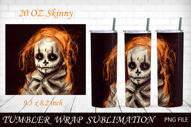 Halloween wrap sublimation with scrary doll, Horror 20 oz tumbler Sublimation AnastasiyaArtDesign 