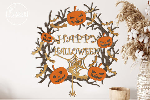 HALLOWEEN Wreath Multilayer Laser Cut Files, Mandala, Round Sign SVG, 3D Designs SVG LaserCutano 