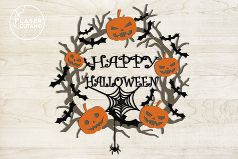 HALLOWEEN Wreath Multilayer Laser Cut Files, Mandala, Round Sign SVG, 3D Designs SVG LaserCutano 