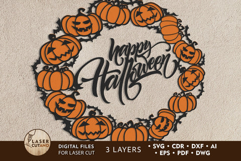 HALLOWEEN Wreath Multilayer Laser Cut Files, Mandala, Round Sign SVG, 3D Designs SVG LaserCutano 