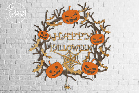 HALLOWEEN Wreath Multilayer Laser Cut Files, Mandala, Round Sign SVG, 3D Designs SVG LaserCutano 