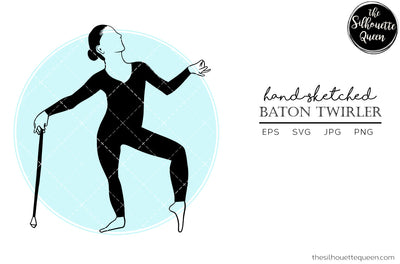 Hand drawn Baton Twirler clipart clip art, logo, cut files for Silhouette Cameo Studio, Cricut Design Space, Svg, Png, Vector Design SVG Loveleen Kaur 