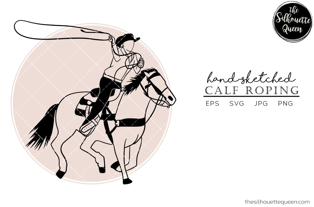 Hand drawn Calf Roping clipart clip art, logo, cut files for Silhouette ...