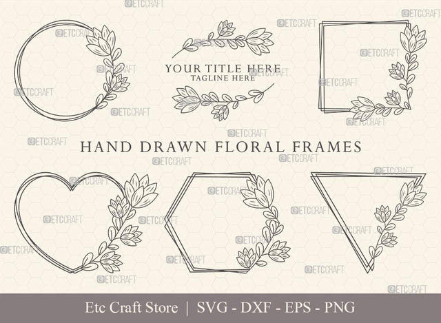 Hand Drawn Circle Floral Frame SVG Cut Files | Flower Wreath SVG | Wedding Monogram SVG | Circle Frame | Floral Text Logo Frame | CFF001 SVG ETC Craft 
