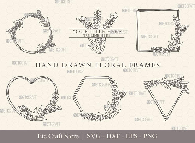 Hand Drawn Circle Floral Frame SVG Cut Files | Flower Wreath SVG | Wedding Monogram SVG | Circle Frame | Floral Text Logo Frame | CFF0010 SVG ETC Craft 