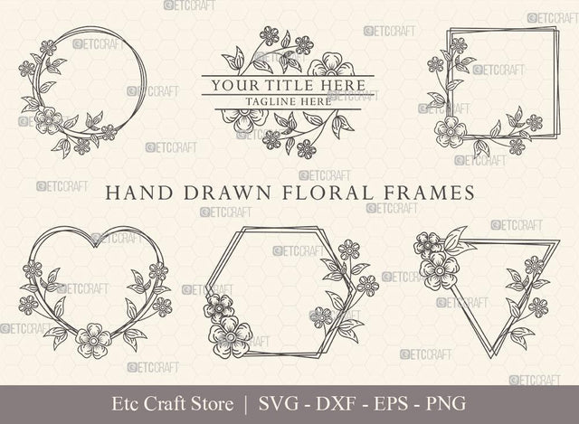 Hand Drawn Circle Floral Frame SVG Cut Files | Flower Wreath SVG | Wedding Monogram SVG | Circle Frame | Floral Text Logo Frame | CFF0011 SVG ETC Craft 