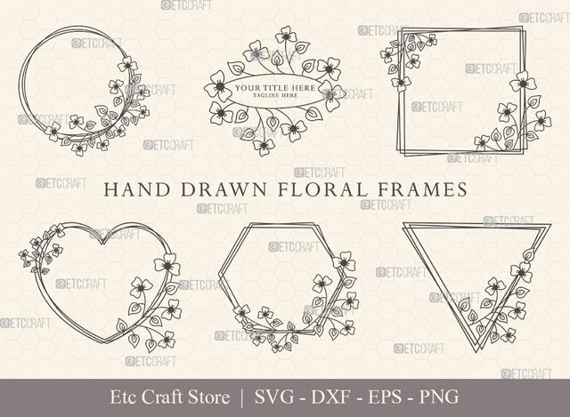 Hand Drawn Circle Floral Frame SVG Cut Files | Flower Wreath SVG | Wedding Monogram SVG | Circle Frame | Floral Text Logo Frame | CFF0012 SVG ETC Craft 