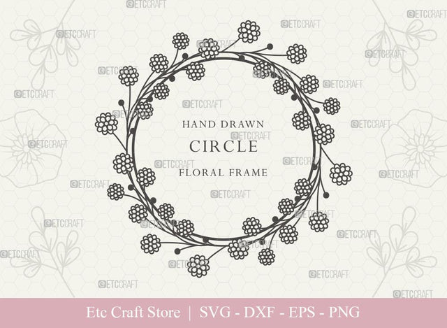 Hand Drawn Circle Floral Frame SVG Cut Files | Flower Wreath SVG | Wedding Monogram SVG | Circle Frame | Floral Text Logo Frame | CFF0012 SVG ETC Craft 