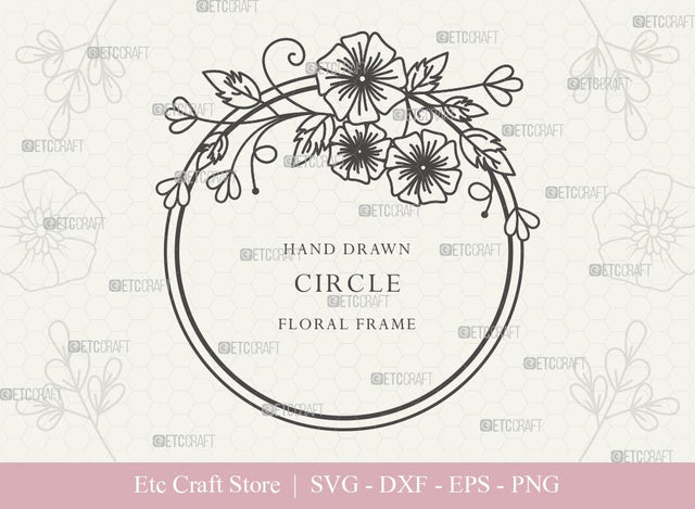 Hand Drawn Circle Floral Frame SVG Cut Files | Flower Wreath SVG | Wedding Monogram SVG | Circle Frame | Floral Text Logo Frame | CFF0013 SVG ETC Craft 