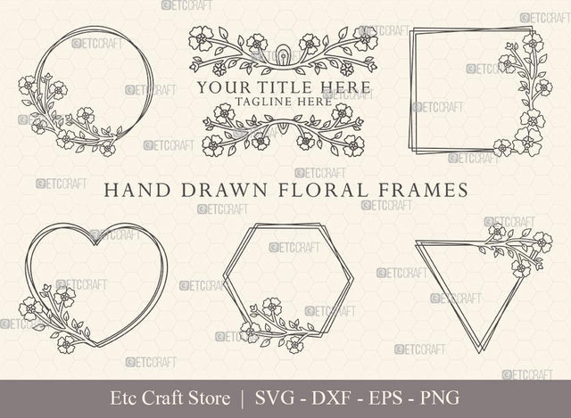 Hand Drawn Circle Floral Frame SVG Cut Files | Flower Wreath SVG | Wedding Monogram SVG | Circle Frame | Floral Text Logo Frame | CFF0013 SVG ETC Craft 