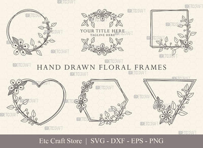 Hand Drawn Circle Floral Frame SVG Cut Files | Flower Wreath SVG | Wedding Monogram SVG | Circle Frame | Floral Text Logo Frame | CFF0014 SVG ETC Craft 