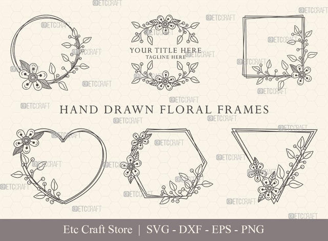 Hand Drawn Circle Floral Frame SVG Cut Files | Flower Wreath SVG | Wedding Monogram SVG | Circle Frame | Floral Text Logo Frame | CFF0014 SVG ETC Craft 
