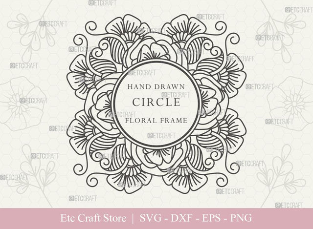 Hand Drawn Circle Floral Frame SVG Cut Files | Flower Wreath SVG | Wedding Monogram SVG | Circle Frame | Floral Text Logo Frame | CFF0015 SVG ETC Craft 
