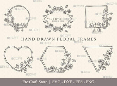 Hand Drawn Circle Floral Frame SVG Cut Files | Flower Wreath SVG | Wedding Monogram SVG | Circle Frame | Floral Text Logo Frame | CFF0015 SVG ETC Craft 