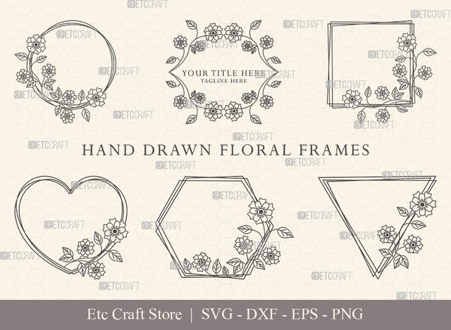 Hand Drawn Circle Floral Frame SVG Cut Files | Flower Wreath SVG | Wedding Monogram SVG | Circle Frame | Floral Text Logo Frame | CFF0015 SVG ETC Craft 