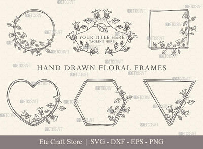 Hand Drawn Circle Floral Frame SVG Cut Files | Flower Wreath SVG | Wedding Monogram SVG | Circle Frame | Floral Text Logo Frame | CFF0016 SVG ETC Craft 