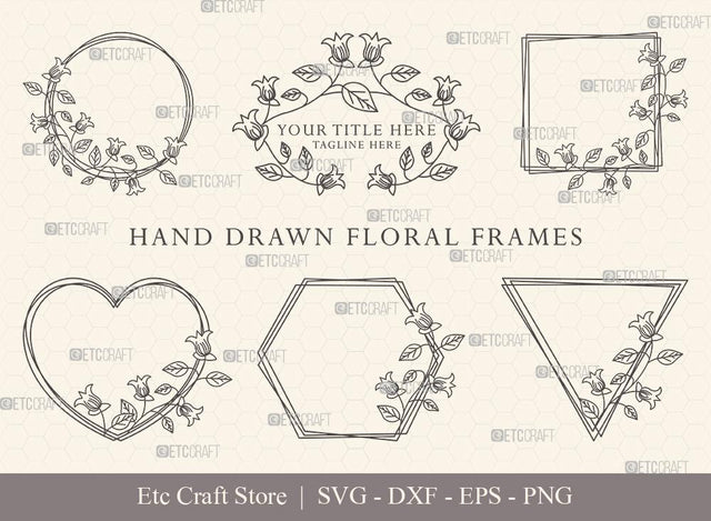 Hand Drawn Circle Floral Frame SVG Cut Files | Flower Wreath SVG | Wedding Monogram SVG | Circle Frame | Floral Text Logo Frame | CFF0016 SVG ETC Craft 