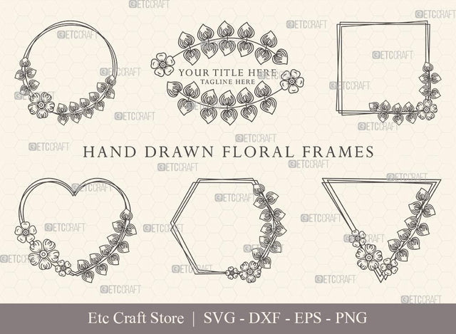 Hand Drawn Circle Floral Frame SVG Cut Files | Flower Wreath SVG | Wedding Monogram SVG | Circle Frame | Floral Text Logo Frame | CFF0018 SVG ETC Craft 
