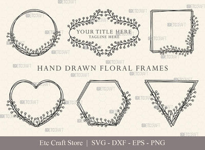 Hand Drawn Circle Floral Frame SVG Cut Files | Flower Wreath SVG | Wedding Monogram SVG | Circle Frame | Floral Text Logo Frame | CFF0019 SVG ETC Craft 