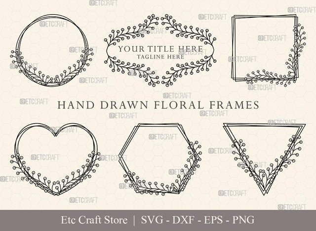 Hand Drawn Circle Floral Frame SVG Cut Files | Flower Wreath SVG | Wedding Monogram SVG | Circle Frame | Floral Text Logo Frame | CFF0019 SVG ETC Craft 