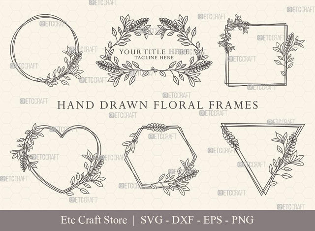 Hand Drawn Circle Floral Frame SVG Cut Files | Flower Wreath SVG | Wedding Monogram SVG | Circle Frame | Floral Text Logo Frame | CFF002 SVG ETC Craft 
