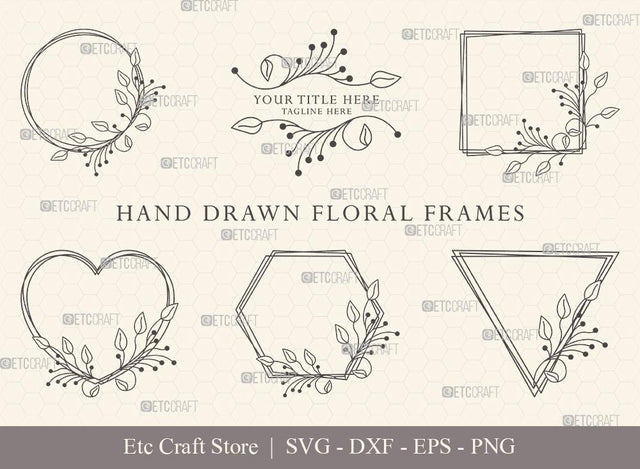Hand Drawn Circle Floral Frame SVG Cut Files | Flower Wreath SVG | Wedding Monogram SVG | Circle Frame | Floral Text Logo Frame | CFF0020 SVG ETC Craft 