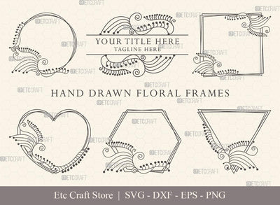 Hand Drawn Circle Floral Frame SVG Cut Files | Flower Wreath SVG | Wedding Monogram SVG | Circle Frame | Floral Text Logo Frame | CFF0021 SVG ETC Craft 