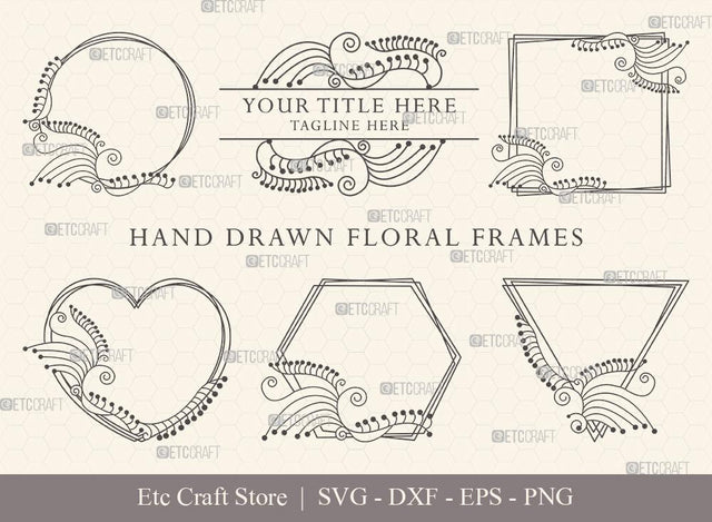Hand Drawn Circle Floral Frame SVG Cut Files | Flower Wreath SVG | Wedding Monogram SVG | Circle Frame | Floral Text Logo Frame | CFF0021 SVG ETC Craft 