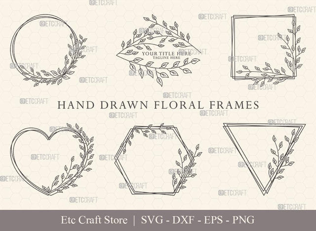 Hand Drawn Circle Floral Frame SVG Cut Files | Flower Wreath SVG | Wedding Monogram SVG | Circle Frame | Floral Text Logo Frame | CFF003 SVG ETC Craft 
