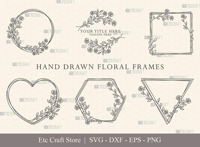 Hand Drawn Circle Floral Frame SVG Cut Files | Flower Wreath SVG | Wedding Monogram SVG | Circle Frame | Floral Text Logo Frame | CFF004 SVG ETC Craft 