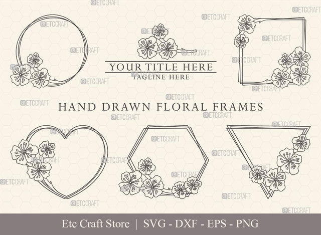 Hand Drawn Circle Floral Frame SVG Cut Files | Flower Wreath SVG | Wedding Monogram SVG | Circle Frame | Floral Text Logo Frame | CFF005 SVG ETC Craft 