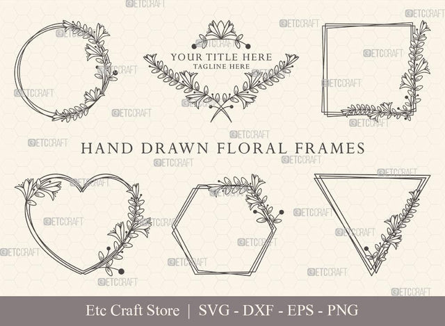 Hand Drawn Circle Floral Frame SVG Cut Files | Flower Wreath SVG | Wedding Monogram SVG | Circle Frame | Floral Text Logo Frame | CFF006 SVG ETC Craft 