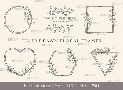 Hand Drawn Circle Floral Frame SVG Cut Files | Flower Wreath SVG | Wedding Monogram SVG | Circle Frame | Floral Text Logo Frame | CFF008 SVG ETC Craft 
