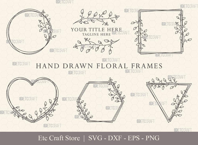 Hand Drawn Circle Floral Frame SVG Cut Files | Flower Wreath SVG | Wedding Monogram SVG | Circle Frame | Floral Text Logo Frame | CFF008 SVG ETC Craft 