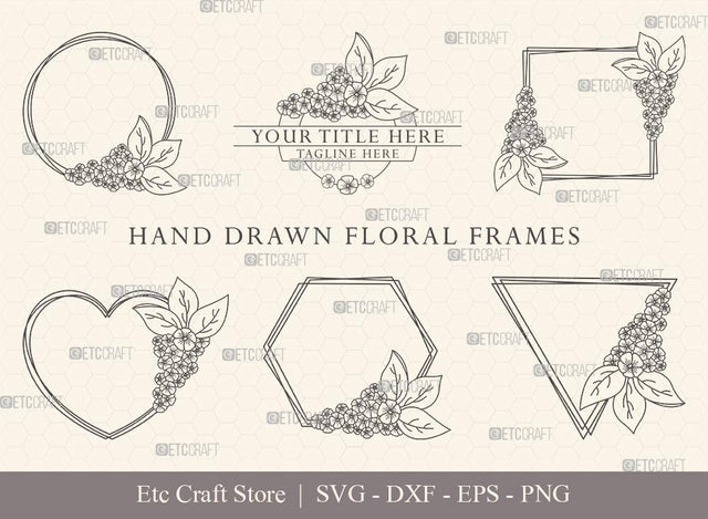 Hand Drawn Circle Floral Frame SVG Cut Files | Flower Wreath SVG | Wedding Monogram SVG | Circle Frame | Floral Text Logo Frame | CFF009 SVG ETC Craft 