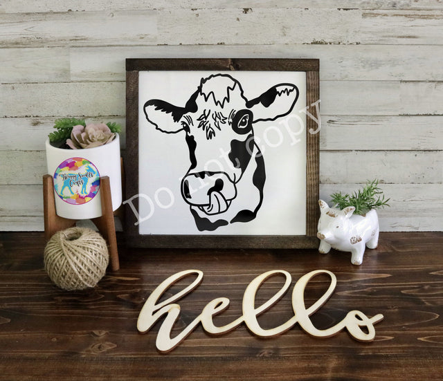 Hand Drawn Cow Licking Cut File SVG Twiggy Smalls Crafts 