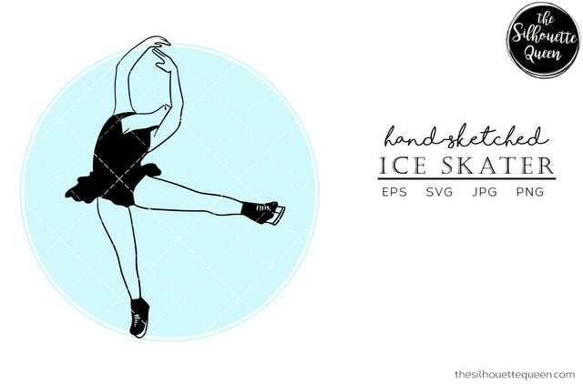 Hand drawn Female Ice Skater clipart clip art, logo, cut files for Silhouette Cameo Studio, Cricut Design Space, Svg, Png, Vector Design SVG Loveleen Kaur 